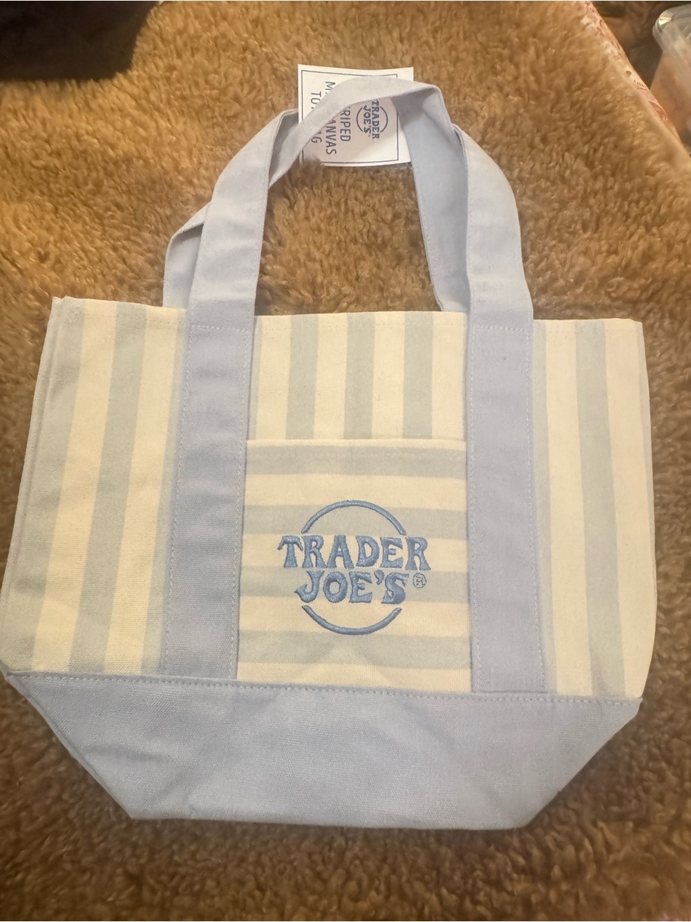 Trader Joe's Light Blue & Cream Striped Canvas Tote